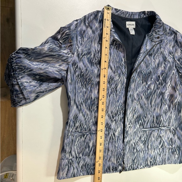 Chico's Purple & Silver Abstract Print Full Zip 3/4 Sleeve Jacket Size 2 - Picture 7 of 8